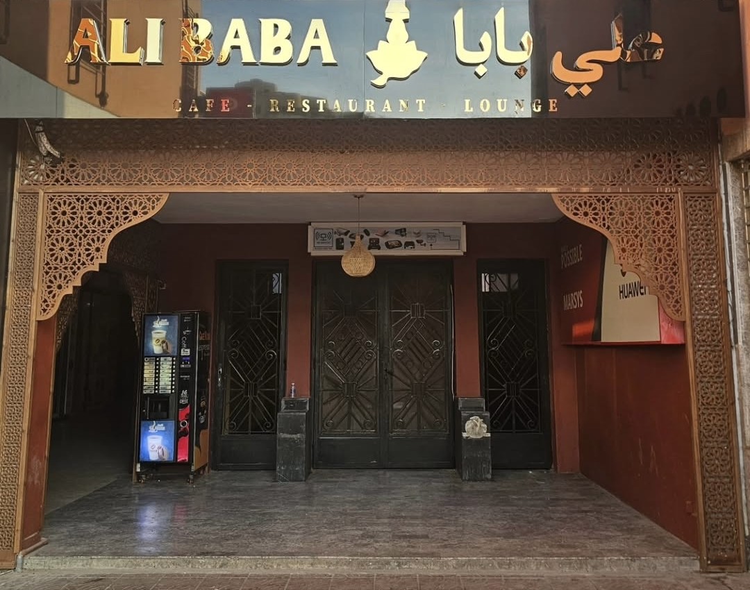 Exterior of Ali Baba café restaurant lounge in Gueliz, Marrakech