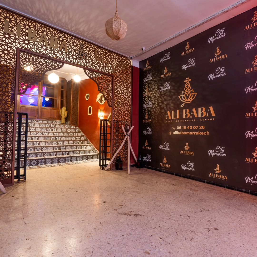 Exterior of Ali Baba café restaurant lounge in Gueliz, Marrakech