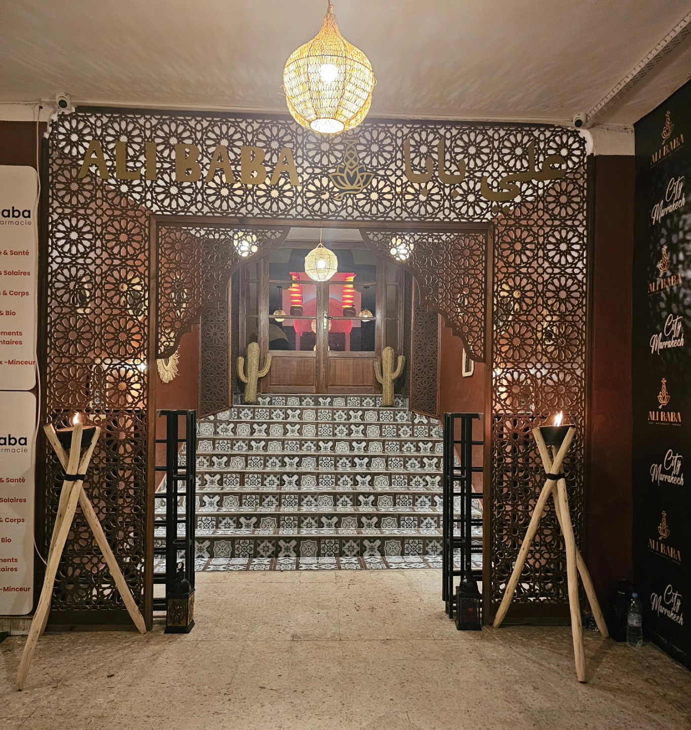 Exterior of Ali Baba café restaurant lounge in Gueliz, Marrakech